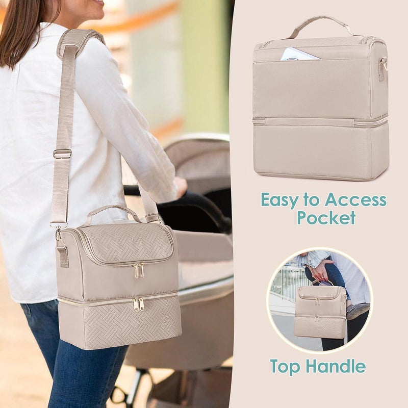 Fasrom Breast Pump Bag with Cooler Compartment Compatible with Momcozy, Medela and Willow Hands Free Pump, Pumping Tote with Waterproof Mat, Camel - Image 5